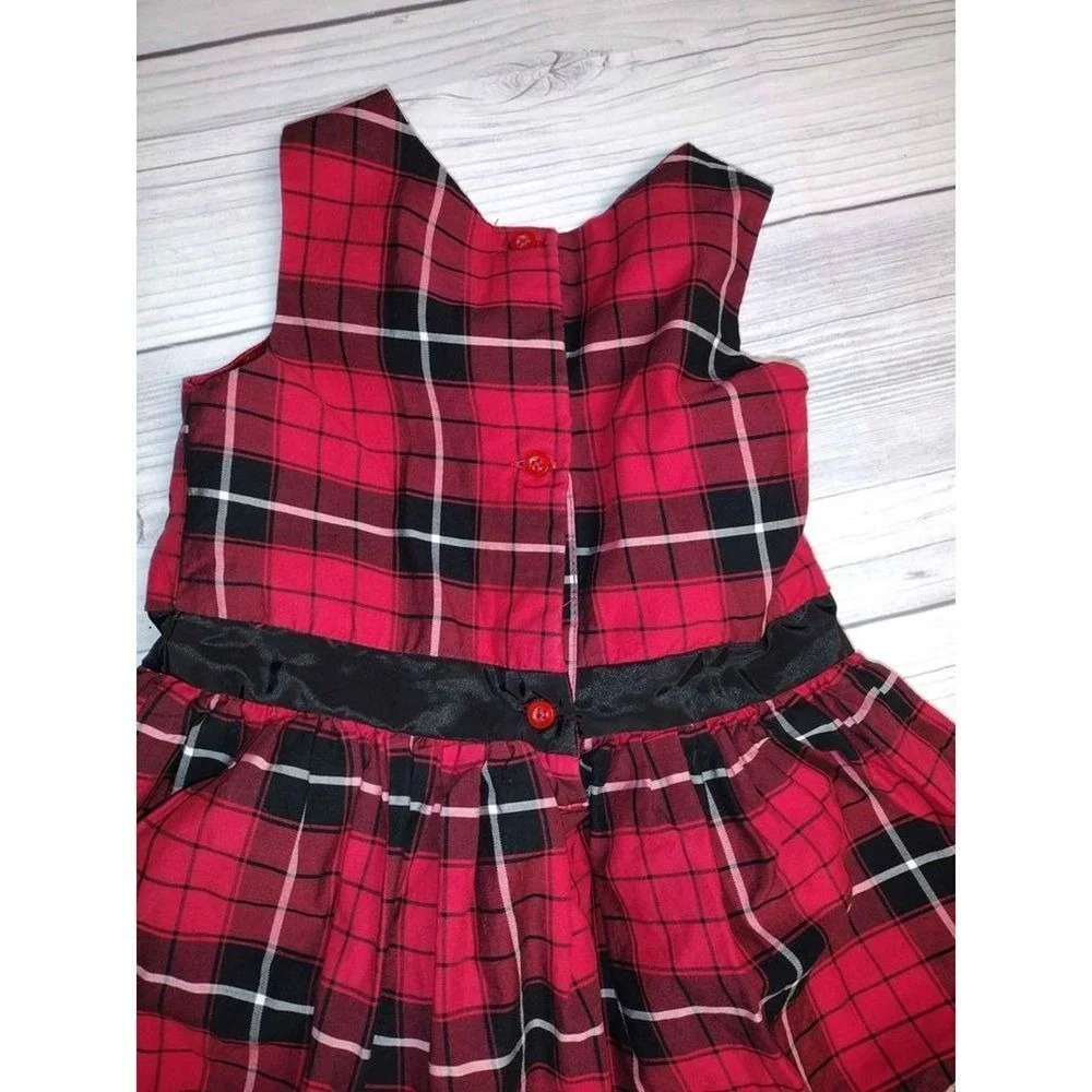 The Childrens Place Red Plaid Sleeveless Dress Girls‎ Size 3T Button Back